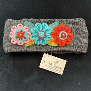 Windhorse Wool & Fleece Winter Gray Floral Headband